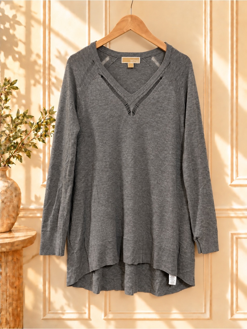 Micheal Kors - Charcoal V-Neck Knit Tunic Sweater - Women Small